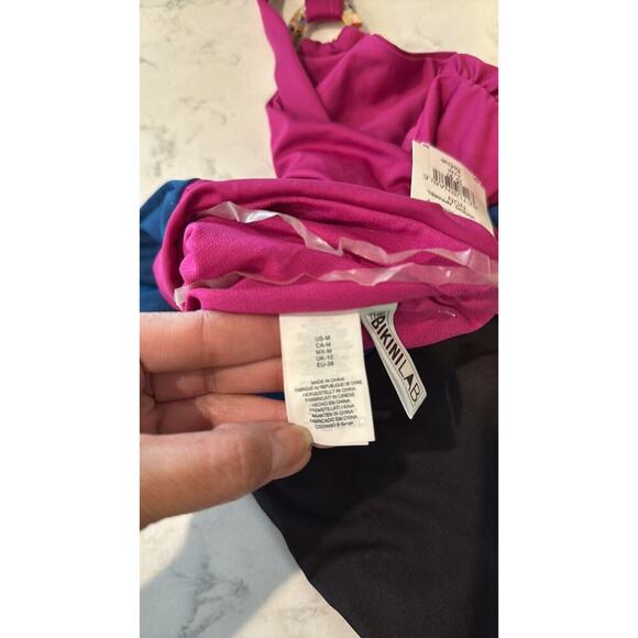 The Bikini Lab cutout color block one piece swimsuit pink blue black size M - Picture 7 of 9